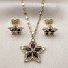 Oro Laminado Earring and Pendant Adult Set, Gold Filled Style Flower Design, with Black Cubic Zirconia, Polished, Golden Finish, 10.196.0185