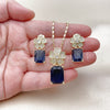 Oro Laminado Earring and Pendant Adult Set, Gold Filled Style Flower Design, with Sapphire Blue Cubic Zirconia and White Micro Pave, Polished, Golden Finish, 10.196.0190.2