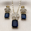 Oro Laminado Earring and Pendant Adult Set, Gold Filled Style Flower Design, with Sapphire Blue Cubic Zirconia and White Micro Pave, Polished, Golden Finish, 10.196.0190.2