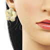 Oro Laminado Stud Earring, Gold Filled Style Flower Design, Polished, Golden Finish, 02.282.0068