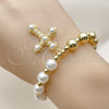 Oro Laminado Fancy Bracelet, Gold Filled Style Cross and Expandable Bead Design, with Ivory Pearl, Polished, Golden Finish, 03.341.0250.07