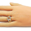 Oro Laminado Multi Stone Ring, Gold Filled Style Curb Design, with White Micro Pave, Polished, Golden Finish, 01.266.0051