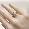 Oro Laminado Multi Stone Ring, Gold Filled Style Flower Design, with White Micro Pave, Polished, Golden Finish, 01.266.0058 (One size fits all)