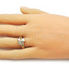 Oro Laminado Multi Stone Ring, Gold Filled Style Flower Design, with White Micro Pave, Polished, Golden Finish, 01.266.0059