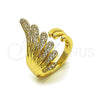 Oro Laminado Multi Stone Ring, Gold Filled Style Wings Design, with White Cubic Zirconia, Polished, Golden Finish, 01.266.0060 (One size fits all)