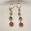 Oro Laminado Long Earring, Gold Filled Style with Multicolor Cubic Zirconia, Polished, Golden Finish, 02.323.0104