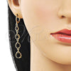 Oro Laminado Long Earring, Gold Filled Style Teardrop Design, with Black Cubic Zirconia, Polished, Golden Finish, 02.323.0106