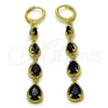 Oro Laminado Long Earring, Gold Filled Style Teardrop Design, with Black Cubic Zirconia, Polished, Golden Finish, 02.323.0106