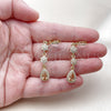 Oro Laminado Long Earring, Gold Filled Style Flower and Teardrop Design, with Champagne and White Cubic Zirconia, Polished, Golden Finish, 02.323.0108