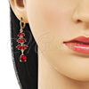 Oro Laminado Long Earring, Gold Filled Style Teardrop Design, with Garnet Cubic Zirconia, Polished, Golden Finish, 02.323.0110
