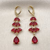 Oro Laminado Long Earring, Gold Filled Style Teardrop Design, with Garnet Cubic Zirconia, Polished, Golden Finish, 02.323.0110