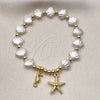 Oro Laminado Fancy Bracelet, Gold Filled Style Star Design, with Ivory Pearl, Polished, Golden Finish, 03.341.0256.07