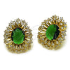 Oro Laminado Stud Earring, Gold Filled Style Cluster and Flower Design, with Green and White Cubic Zirconia, Polished, Golden Finish, 02.436.0003.1