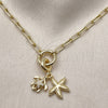 Oro Laminado Fancy Necklace, Gold Filled Style Turtle and Star Design, with White Micro Pave, Polished, Golden Finish, 04.341.0243.20