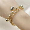 Oro Laminado Charm Bracelet, Gold Filled Style Heart and Ball Design, Polished, Golden Finish, 03.331.0330.07