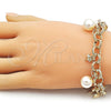 Oro Laminado Charm Bracelet, Gold Filled Style Rolo and Ball Design, with Ivory Pearl, Polished, Golden Finish, 03.331.0331.08