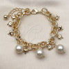 Oro Laminado Charm Bracelet, Gold Filled Style Rolo and Ball Design, with Ivory Pearl, Polished, Golden Finish, 03.331.0331.08