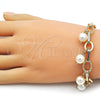 Oro Laminado Charm Bracelet, Gold Filled Style Ball and Twist Design, with Ivory Pearl, Polished, Golden Finish, 03.331.0332.07
