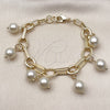Oro Laminado Charm Bracelet, Gold Filled Style Ball and Twist Design, with Ivory Pearl, Polished, Golden Finish, 03.331.0332.07