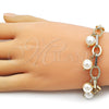 Oro Laminado Charm Bracelet, Gold Filled Style Ball and Twist Design, with Ivory Pearl, Polished, Golden Finish, 03.331.0332.07 (Thickness, 8 Inches Length)