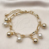 Oro Laminado Charm Bracelet, Gold Filled Style Ball Design, with Ivory Pearl, Polished, Golden Finish, 03.331.0333.07