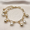 Oro Laminado Charm Bracelet, Gold Filled Style Ball Design, with Ivory Pearl, Polished, Golden Finish, 03.331.0333.07 (Thickness, 8 Inches Length)