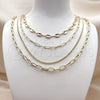 Stainless Steel Fancy Necklace, Puff Mariner and Paperclip Design, Polished, Golden Finish, 04.437.0003.16