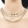 Stainless Steel Fancy Necklace, Heart and Miami Cuban Design, Polished, Golden Finish, 04.437.0005.16 (08 MM Thickness, 16 Inches Length)