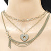 Stainless Steel Fancy Necklace, Heart and Rolo Design, with White Cubic Zirconia, Polished, Golden Finish, 04.437.0010.16