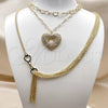 Stainless Steel Fancy Necklace, Heart and Rolo Design, with White Cubic Zirconia, Polished, Golden Finish, 04.437.0010.16