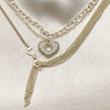 Stainless Steel Fancy Necklace, Heart and Rolo Design, with White Cubic Zirconia, Polished, Golden Finish, 04.437.0010.16