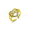 Oro Laminado Elegant Ring, Gold Filled Style Heart and Infinite Design, with White Cubic Zirconia, Polished, Golden Finish, 01.310.0041 (One size fits all)