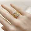 Oro Laminado Multi Stone Ring, Gold Filled Style Love Design, with White Cubic Zirconia, Polished, Golden Finish, 01.310.0042 (One size fits all)