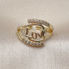 Oro Laminado Multi Stone Ring, Gold Filled Style Love Design, with White Cubic Zirconia, Polished, Golden Finish, 01.310.0042 (One size fits all)