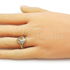 Oro Laminado Multi Stone Ring, Gold Filled Style Dolphin and Heart Design, with White Cubic Zirconia, Polished, Golden Finish, 01.310.0044 (One size fits all)
