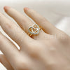 Oro Laminado Multi Stone Ring, Gold Filled Style Heart Design, with White Cubic Zirconia, Polished, Golden Finish, 01.310.0045 (One size fits all)