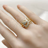 Oro Laminado Multi Stone Ring, Gold Filled Style Heart Design, with White Cubic Zirconia, Polished, Golden Finish, 01.310.0046 (One size fits all)