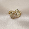 Oro Laminado Multi Stone Ring, Gold Filled Style Heart Design, with White Cubic Zirconia, Polished, Golden Finish, 01.310.0046 (One size fits all)