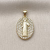 Oro Laminado Religious Pendant, Gold Filled Style San Benito Design, with White Cubic Zirconia, Polished, Golden Finish, 05.156.0207