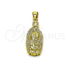 Oro Laminado Religious Pendant, Gold Filled Style Guadalupe Design, with White Cubic Zirconia, Polished, Golden Finish, 05.156.0210