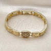 Oro Laminado Solid Bracelet, Gold Filled Style Greek Key Design, with White Cubic Zirconia, Polished, Golden Finish, 03.213.0375.07
