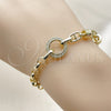 Oro Laminado Fancy Bracelet, Gold Filled Style Mariner and Puff Mariner Design, with White Micro Pave, Polished, Golden Finish, 03.213.0387.07 (Thickness, 7 Inches Length)