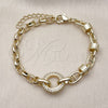 Oro Laminado Fancy Bracelet, Gold Filled Style Mariner and Puff Mariner Design, with White Micro Pave, Polished, Golden Finish, 03.213.0387.07 (Thickness, 7 Inches Length)