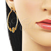 Oro Laminado Medium Hoop, Gold Filled Style Guadalupe and Leaf Design, Diamond Cutting Finish, Golden Finish, 02.213.0831.40