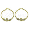 Oro Laminado Medium Hoop, Gold Filled Style Guadalupe and Leaf Design, Diamond Cutting Finish, Golden Finish, 02.213.0831.50