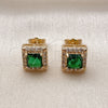 Oro Laminado Stud Earring, Gold Filled Style Cluster Design, with Green and White Cubic Zirconia, Polished, Golden Finish, 02.344.0167