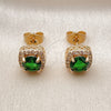 Oro Laminado Stud Earring, Gold Filled Style Cluster Design, with Green and White Cubic Zirconia, Polished, Golden Finish, 02.344.0168
