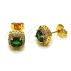 Oro Laminado Stud Earring, Gold Filled Style Cluster Design, with Green and White Cubic Zirconia, Polished, Golden Finish, 02.344.0168