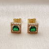 Oro Laminado Stud Earring, Gold Filled Style Cluster Design, with Green and White Cubic Zirconia, Polished, Golden Finish, 02.344.0169