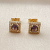 Oro Laminado Stud Earring, Gold Filled Style Cluster Design, with Amethyst and White Cubic Zirconia, Polished, Golden Finish, 02.344.0169.1